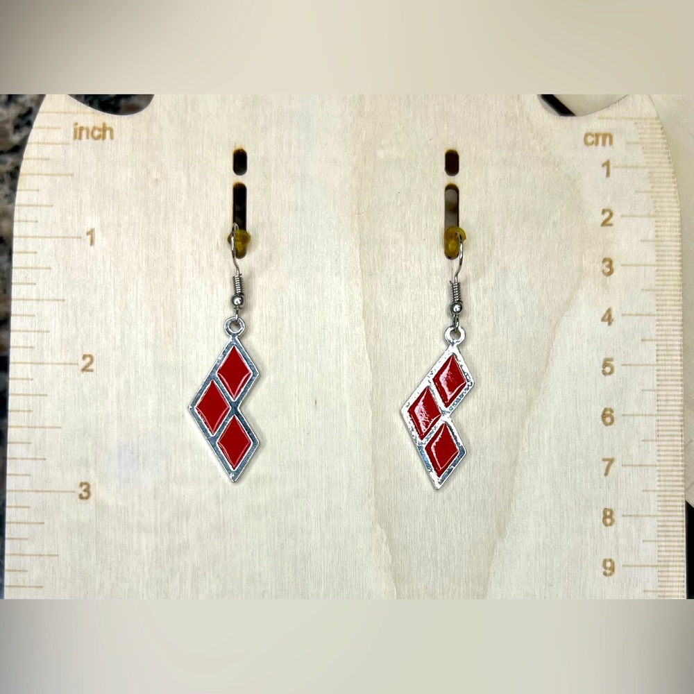 Harley Quinn costume jewelry earrings with plastic ear backing